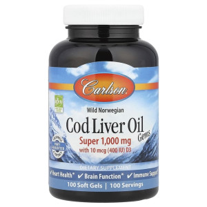 Carlson, Cod Liver Oil + D3, 100 капс (100 порций)